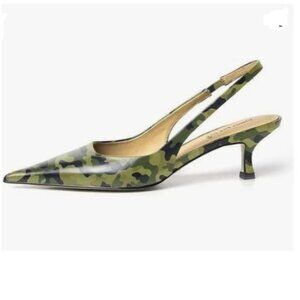 FSJ Women's Mid Kitten Heel Slingback Sandal Pointy Toe Sexy Pumps Camouflage
